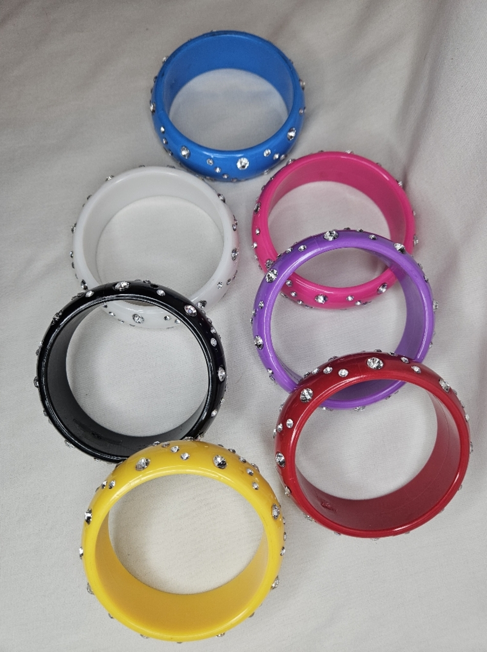 NOS Y2K Rainbow Lucite Style Bangle Bundle - Set of 7 Rhinestone Bracelets - Picture 4 of 9